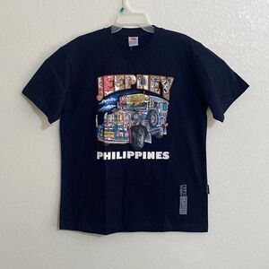 DIBUHO Black Thick Cotton T Shirt with Jeepney Print Size XL  NWT